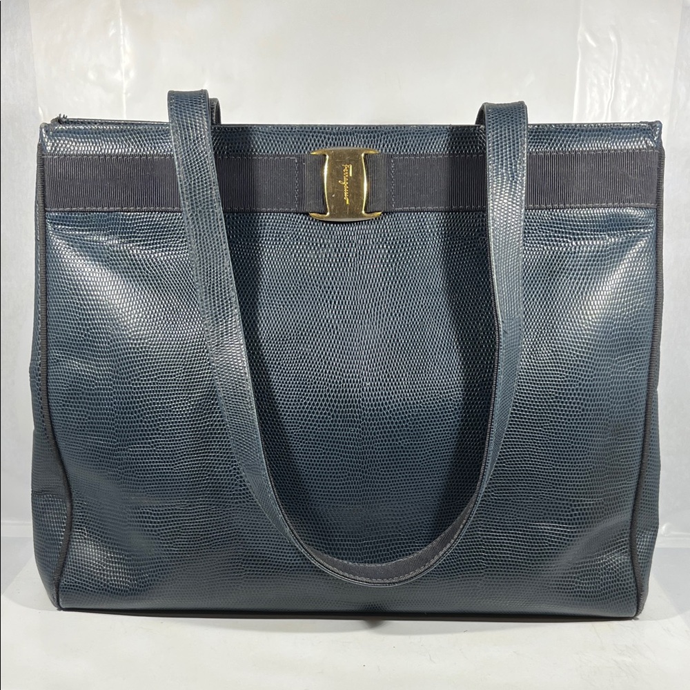 Salvatore Ferragamo Navy Textured Tote